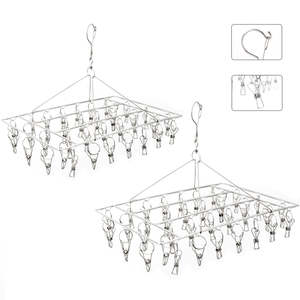 Stainless Steel Clothes Hanger with 36 Clips - 2 Pack