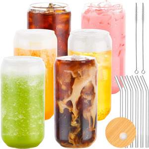 Home Living: Drinking Glasses Set with Glass Straws & Bamboo Lids