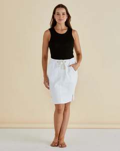 Bottoms: Betty Basics Augie Denim Skirt - White