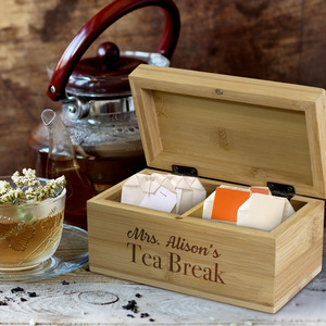 Home Decor: “Tea Break” Personalised Bamboo Tea Storage Box