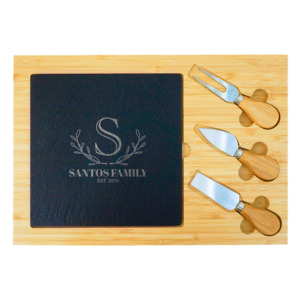 Family Monogram Slate & Bamboo Cheese Board