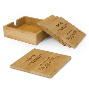 Mum: Forever Friend Bamboo Coaster Set with Holder