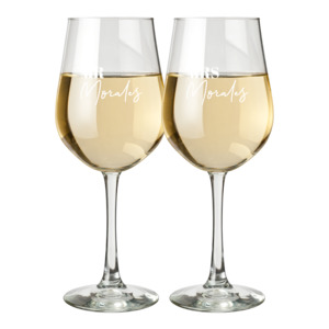 Gifts For Couples: Mr & Mrs Engraved Mahana Wine Glasses (Set of 2)