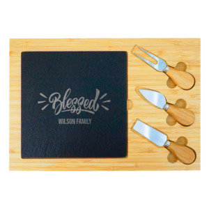 “Blessed” Slate & Bamboo Cheese Board