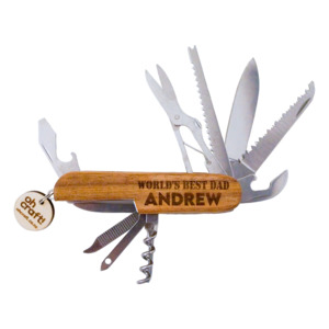 Homeware Gifts For Dad: "World's Best Dad" Engraved 11-in-1 Wooden Multi-Tool