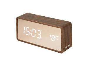 Karlsson - Copper Mirror LED Alarm Clock - Dark Wood