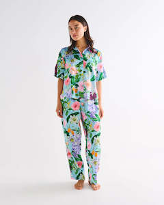 KIP & CO - Spring In The Air - Satin Short Sleeve Shirt & Pant Pyjama Set