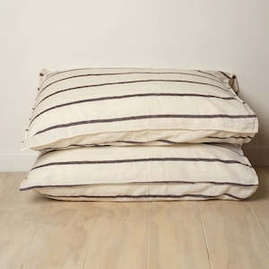 Home: Home Lab - French Flax Linen Pillowcase Pair - Cocoa Stripe