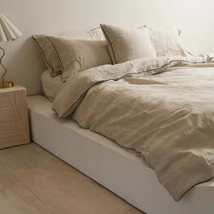 Home Lab - French Flax Linen - Piped Duvet Set - Natural Oat - King