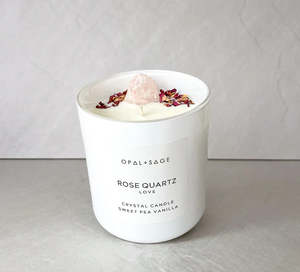 Pots Vases: Opal + Sage Candle - Rose Quartz - Sweet Pea & Vanilla