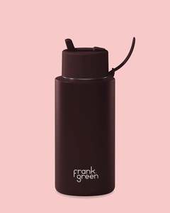 Lifestyle: Frank Green - 34oz Stainless Steel Ceramic Bottle - With Gloss Holder - Chocolate/Blush