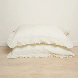 Home Lab - French Flax Linen Ruffle Edge Pillowcase Pair - Milk