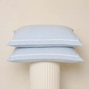 Home Lab - Bonnie Pillowcase Pair - Sky Blue White Trim