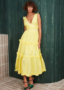 Mackenzie Mode: Linen Ruffle Dress - Lemon Yellow