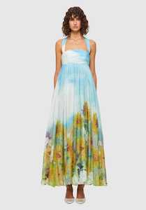Now: SELL - Claudette Silk Halterneck Maxi Dress - Sunflower Print in Landscape