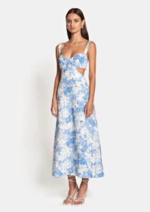 21st: Delilah Cut Out Midi Dress - Sky Blue Floral