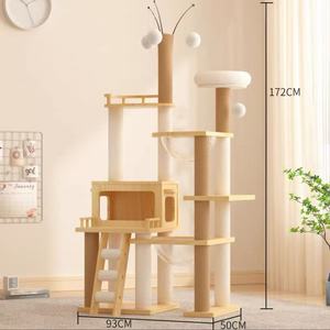 172cm "Sky Lounge" Wooden Cat Tree – Fluffy Perch, Space Capsule & Playful Toy Tops