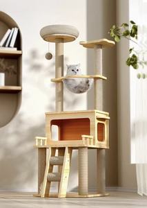 Multi-Layer Wooden Cat Tree (147cm) with Space Capsule Bed & Scratching Posts