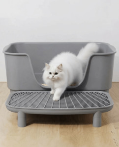 Cat Litter Equipment: Large Open Cat Litter Tray with Anti-Tracking Step Platform
