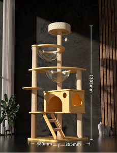 Cat Furniture Design: Wooden Cat Tree with Dual Space Capsules 130cm
