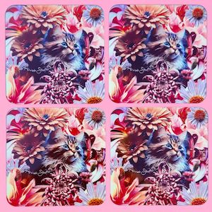cat: Kitten Love - Square Coaster - set of 4