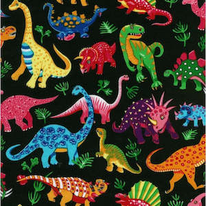 Aprons: Children's Apron - Dinosaurs - black fabric