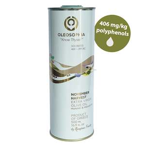 Greece Extra Virgin Olive Oil: Oleosophia 'November Harvest' Premium Greek Extra Virgin Olive Oil - 500 mls tin
