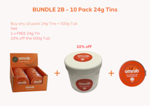 Omrub Wholesale: BUNDLE 2B - 1 x 10 Pack 24g Tins + FREE 24g Tin + 500g Tub (10% off 500g Tub)