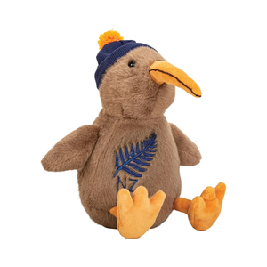 Soft Toys: Kiwi Toy Sitting with Navy Beanie & Fern 23cm