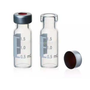 Glassware: Screw thread vials, 9mm, Borosilicate glass, Amber, with cap 2ml/12x32mm, with graduation line and marking area
