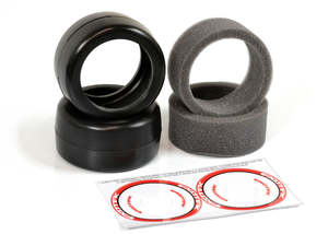 Bodies 1: EXOTEK Racing: F1 1/10 RUBBER TIRES- FRONT v2 38X (RED-MEDIUM) 1 pair belted rubber tires with foams