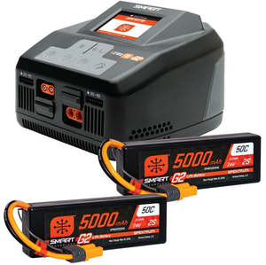 Lipo Batteries: Spektrum SMART Powerstage 4S Surface Bundle w/2 x G2 5000mAh 2S IC5 LiPo & S1200 Charger