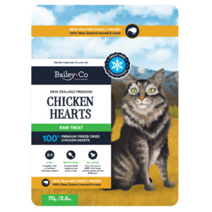 Bailey+Co Freeze Dried NZ Premium Chicken Heart Raw Cat Treat 70g