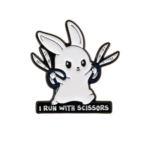 New Stuff T: I Run With Sissors Bunny Badge