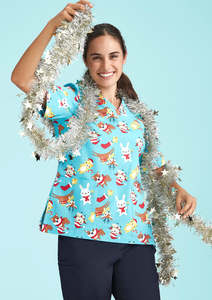 Womens Christmas Short Sleeve V-neck Scrub Cotton CST446LS