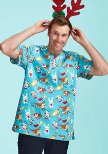 Mens Christmas Short Sleeve V-neck Scrub CST446MS