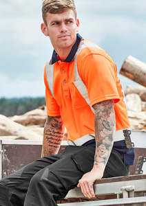 Polos: Mens Hi Vis Spliced Short Sleeve Polo - Shoulder Taped ZH233