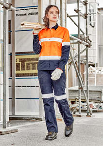 Work Shirts: Womens Industrial Long Sleeve Shirt - Hoop Taped ZWL123