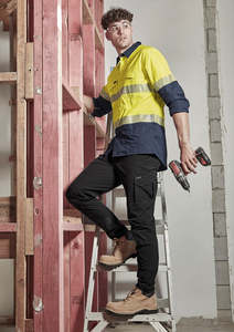 Work Shirts: Mens Rugged Cooling Hi Vis Segmented Tape Long Sleeve Shirt ZW229