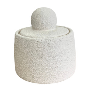 Décor: Sandstone Look Jar with Lid White 17cm x 17cm