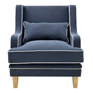 Bondi: Bondi Hamptons Armchair Navy W/White Piping Linen Blend