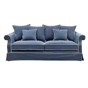 Sofas: Avalon 3 Seat Hamptons Sofa Navy Linen Blend