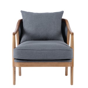 Armchairs: Asteria Oakwood Blue Linen Blend Armchair