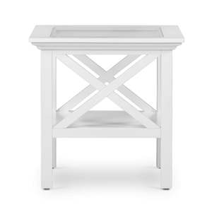 Hamptons Tables: Sorrento Hamptons Square Side Table W/ Glass Top White