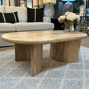 Hamptons Tables: Curves Wooden Coffee Table 120cm X 70cm - Blonde