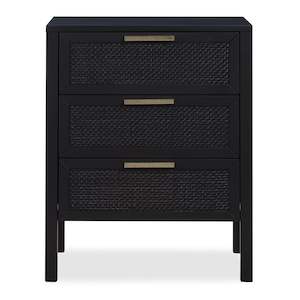 Hamptons Bedroom Furniture: Santorini Bedside 3 Drawers Black