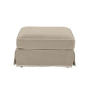 Hampton Ottomans: Noosa Hamptons Ottoman Natural W/White Piping Linen Blend