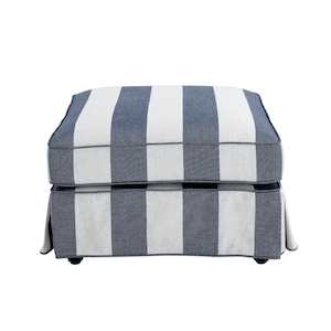 Ottoman Slip Cover - Denim Cream Stripe