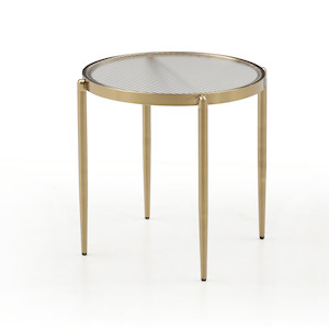 Hamptons Side Tables: Gatsby 48cm Round Side Table Fluted Glass Gold Metal
