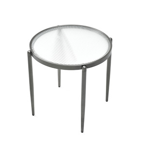 Hamptons Side Tables: Gatsby Round 48cm Fluted Glass Side Table  Gunmetal Grey